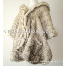 Ladies Fashion Fur Shawl Natural Beige Color Knitted Cross Mink Fur Shawl